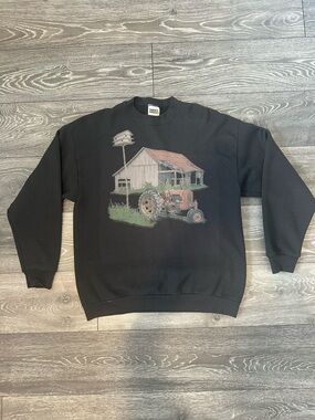 Tultex Black Crewneck Sweatshirt with Barn & Tractor Artwork